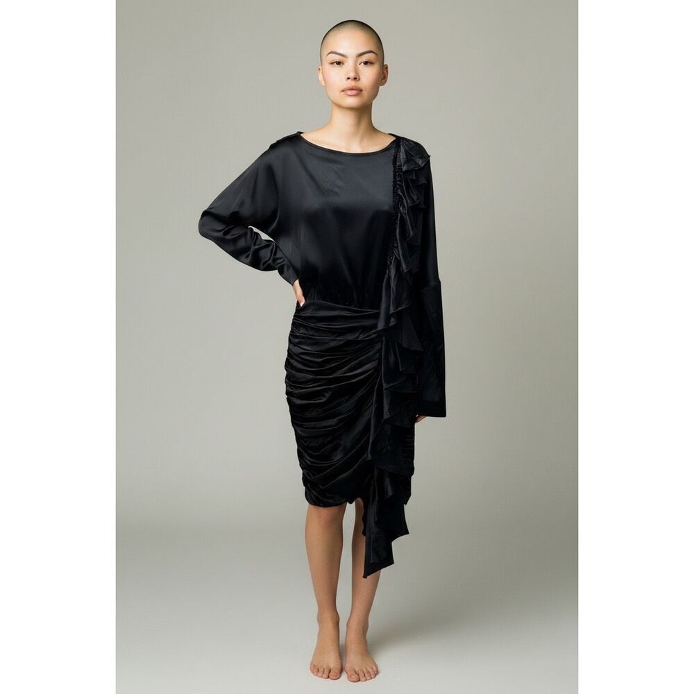 Thomas Wylde Silk Ruched Dress in Black NWT Size Medium